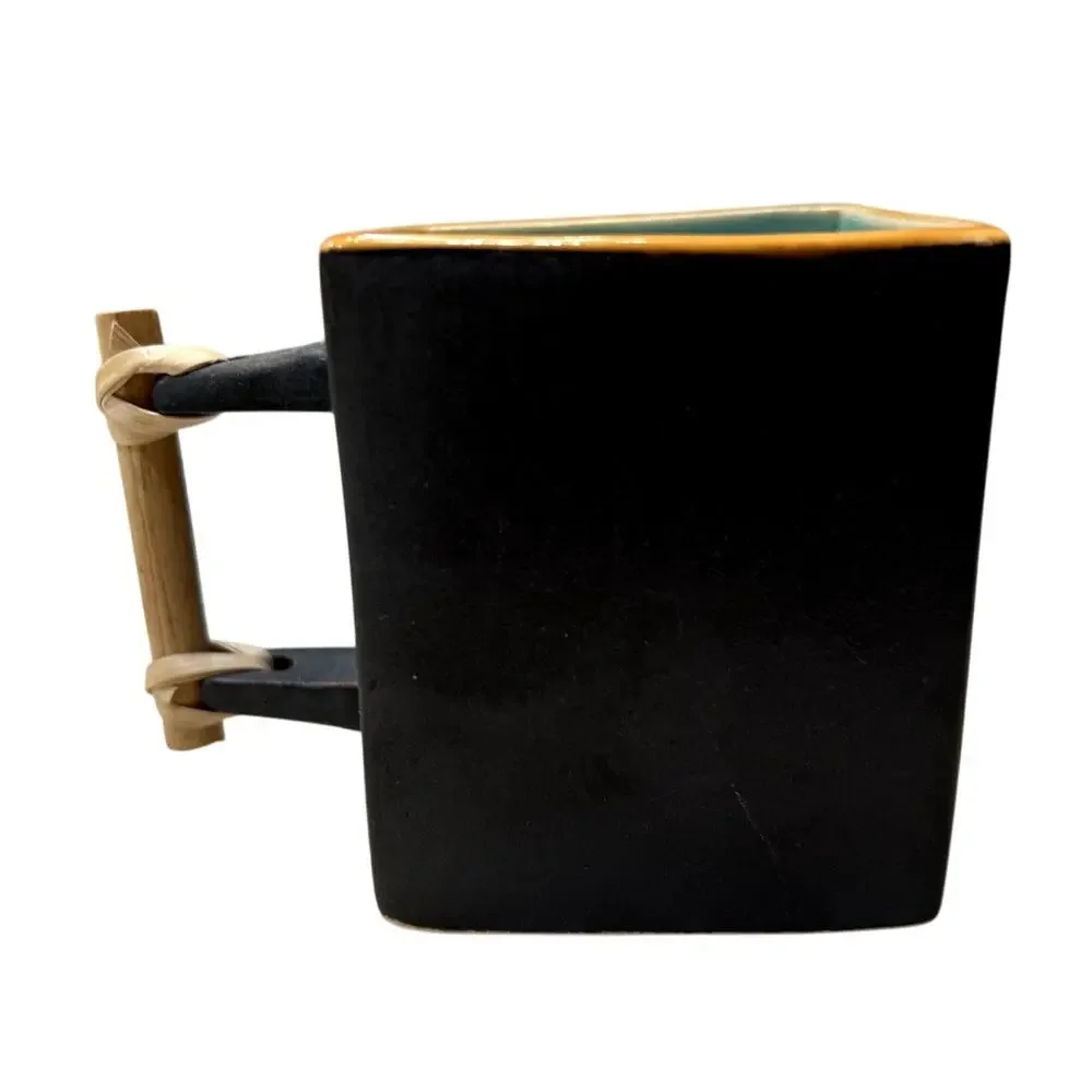 Japanese Tea Pot Ceramic Square Shape and 6 Cups Black Teal Modern